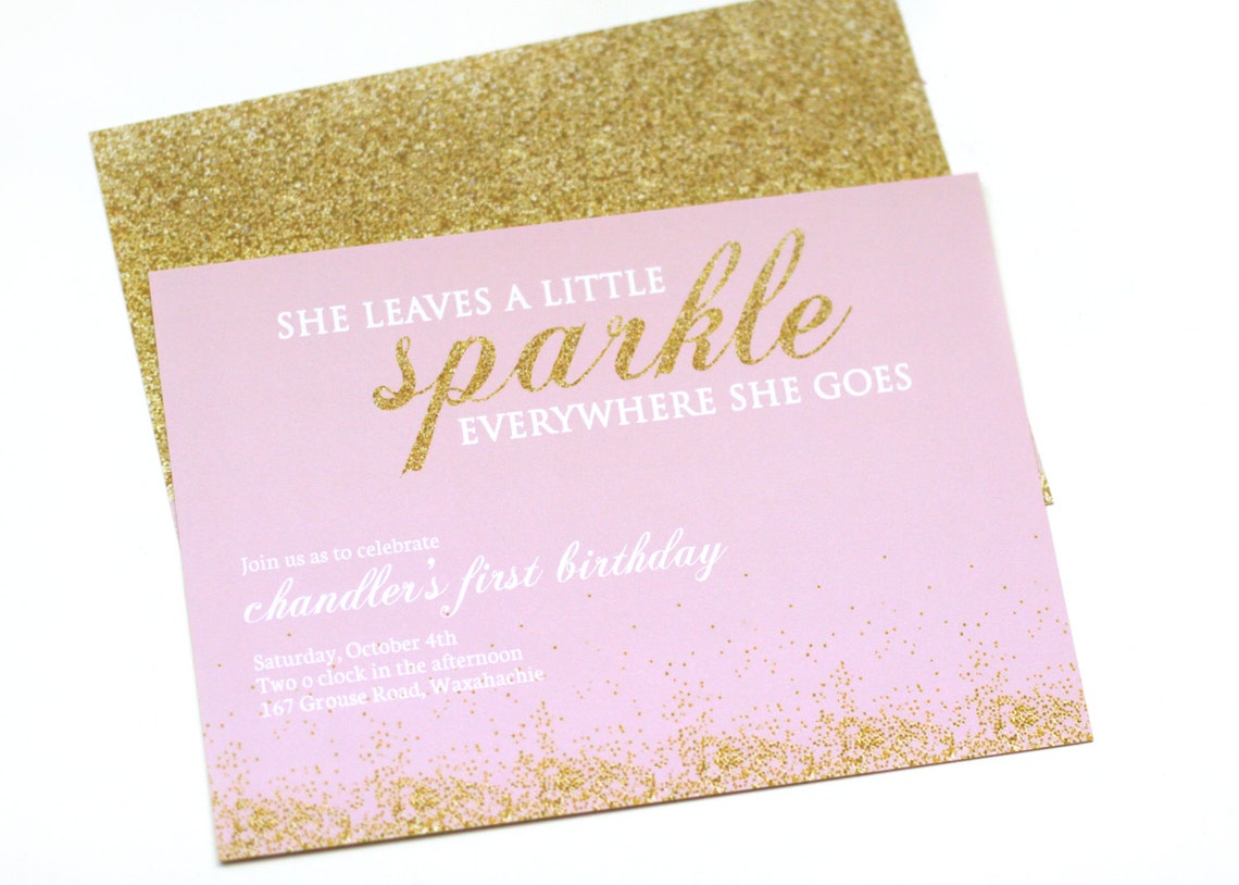 Printable Gold Glitter Invitation Pink and Gold She Leaves Etsy