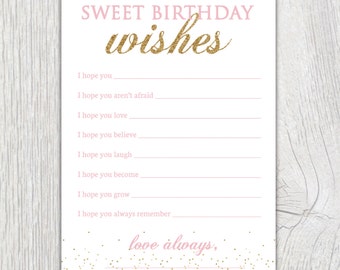 Printable gold glitter wishes sheet - Pink and gold party - Gold glitter - Shower sheets - Alternate guestbook - Wishes for baby handout