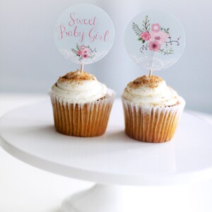 Printable Baby Shower Cupcake Toppers Floral and Lace Sweet Baby Girl ...