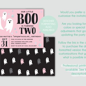 EDITABLE TEMPLATE Pink halloween birthday invitation Our Little BOO is turning Two Ghost Boo-thday Peek-a-boo Shower Halloween image 3