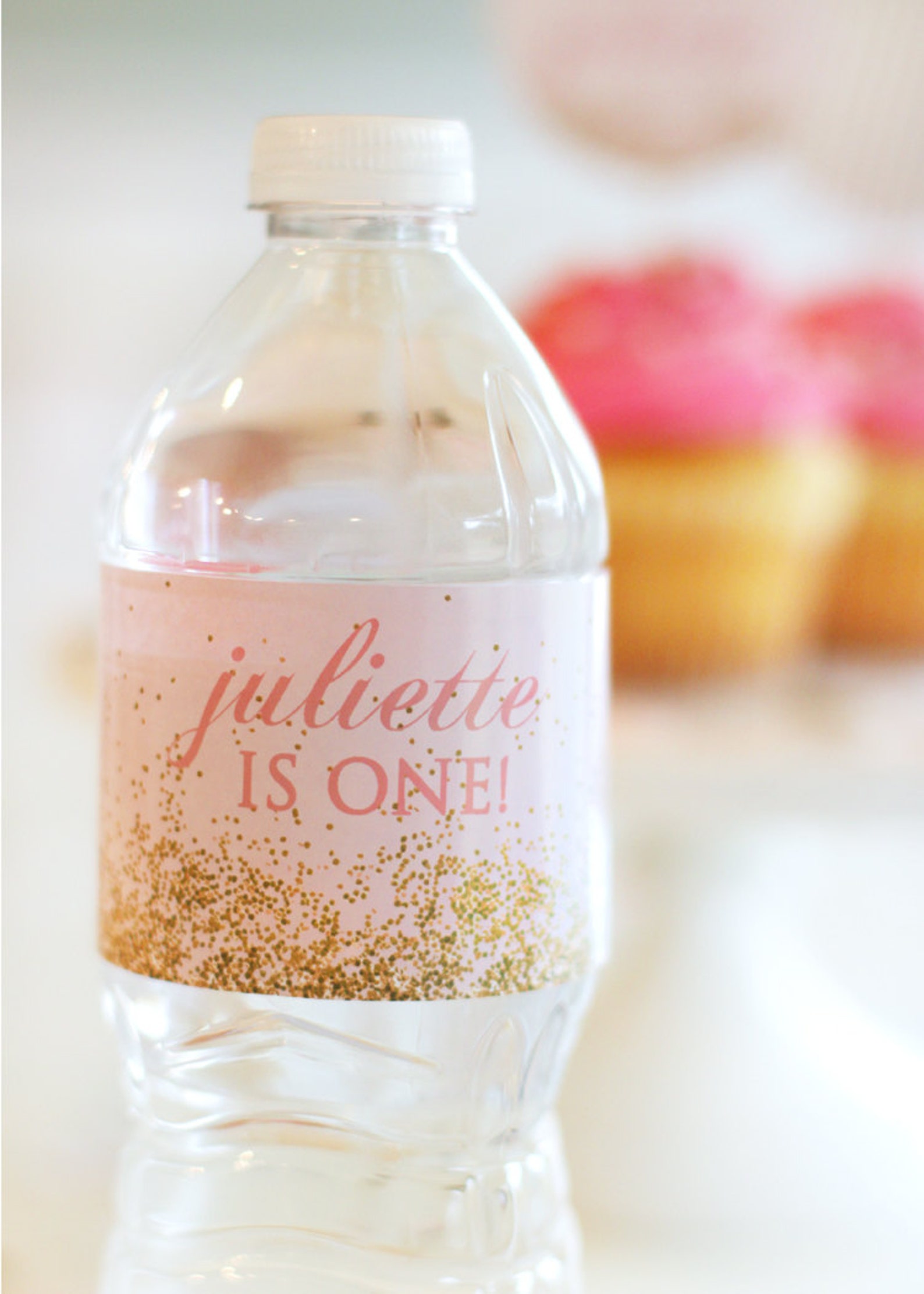 Printable Water Bottle Labels Pink and Gold Glitter Party Etsy