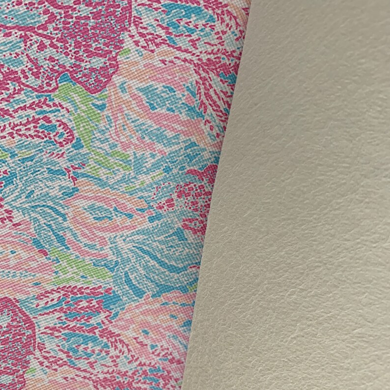Lilly Pulitzer inspired Pleather Sheet pink tropical sea fish colors 7.75X13.25 sheets Faux Leather
