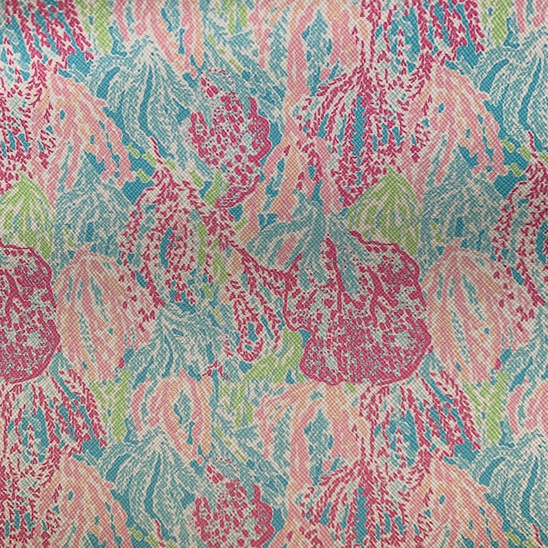 Lilly Pulitzer inspired Pleather Sheet pink tropical sea fish colors 7.75X13.25 sheets Faux Leather