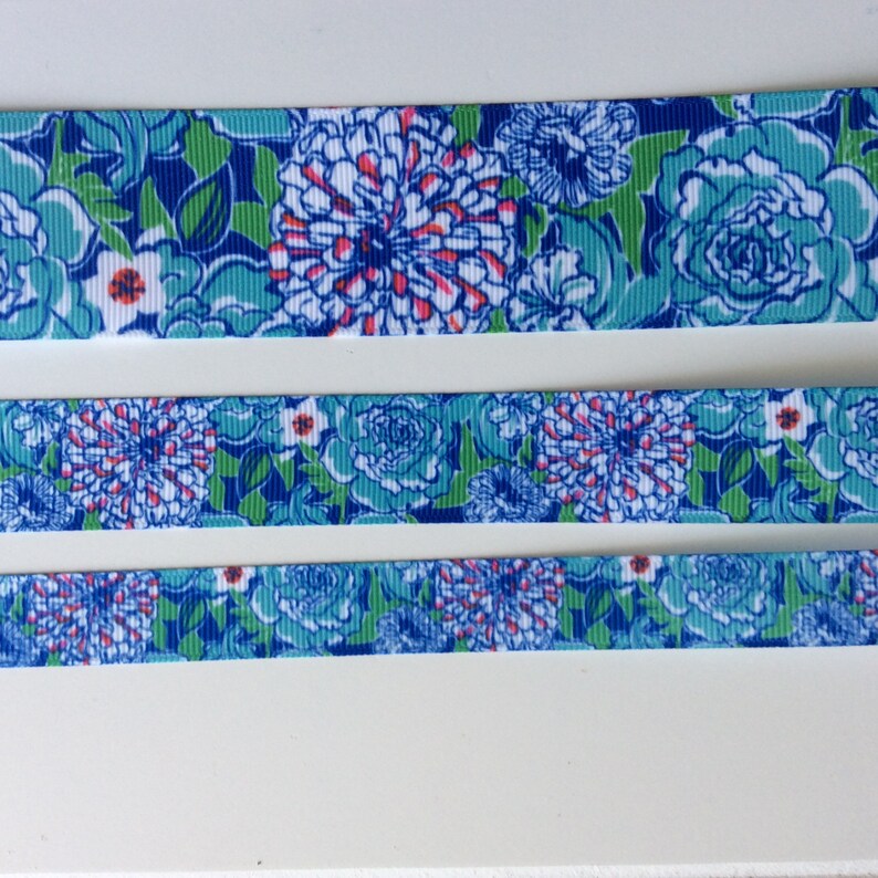 1 2 3 METRE METRES VINTAGE FLORAL FLOWER 22MM 7//8/" GROSGRAIN RIBBON BLUE PINK