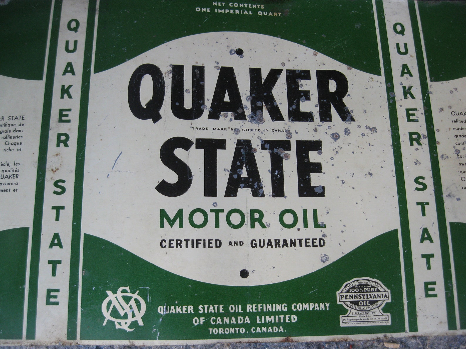 Vintage Canada Quaker State Oil Can Sign Qt size Etsy