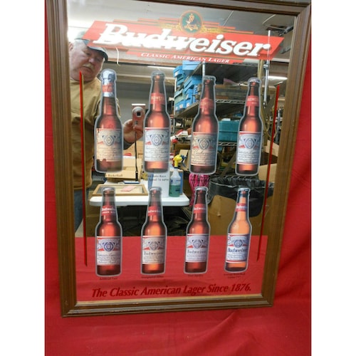 Vintage 1998 Budweiser Classic American Lager Beer Mirror Sign