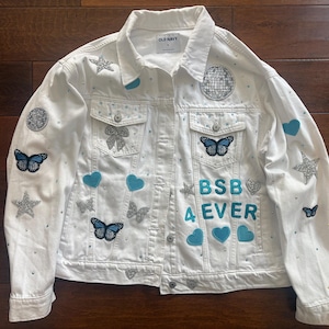 Backstreet Boys Millenium Jeansjacke - Weißer Strass / Fan Outfit - BSB Y2K Vegas Konzertjacke