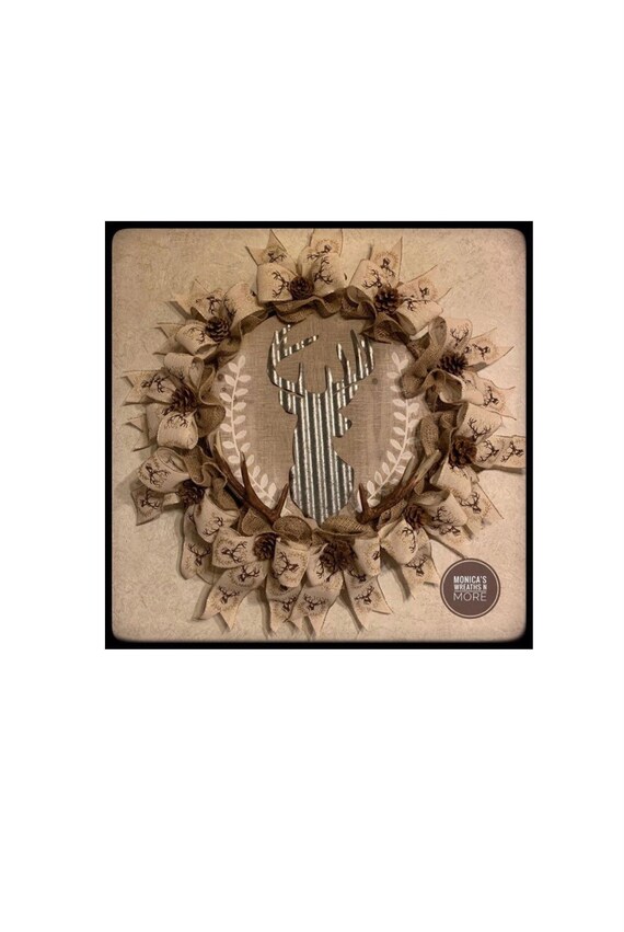 Rustic Deer Wreaths Christmas Pine Cones Wreath Burlap Wreath Woodland Decor Everyday Wreath For Front Door Winter Door Decor