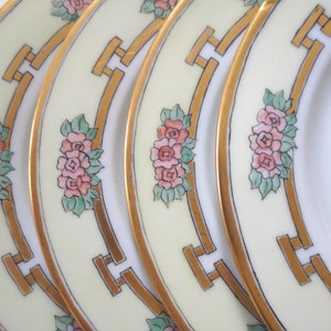 Set of 4 French Plates. Antique Fine China Pink Floral Dishes with Gold Gilt. Salad or Dessert Plates, Bridal Shower Wedding Shabby Chic