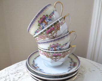 Vintage Mismatched Teacup & Saucer Sets. Floral Antique China. Alice in Wonderland Tea Party, Bridal Shower. Cottage Shabby Chic