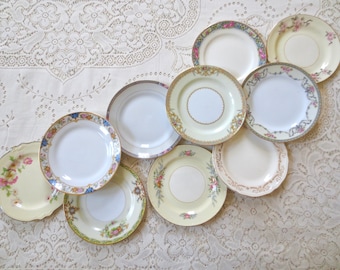 Lot of 10 China Small Plates Mix Match Victorian Dessert Plates. Tea Party Set, Bridal Shower, Alice in Wonderland Party Plates. Shabby Chic