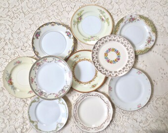 Lot of 10 China Small Plates Mix Match Victorian Dessert Plates. Tea Party Set, Bridal Shower, Alice in Wonderland Party Plates. Shabby Chic
