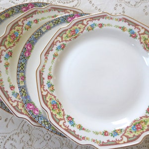 Set of 4 Luncheon or Dinner Plates. Floral China Plates. Mix Match Plates. Shabby Chic Dishes. Dinnerware, Alice in Wonderland, Tea Party