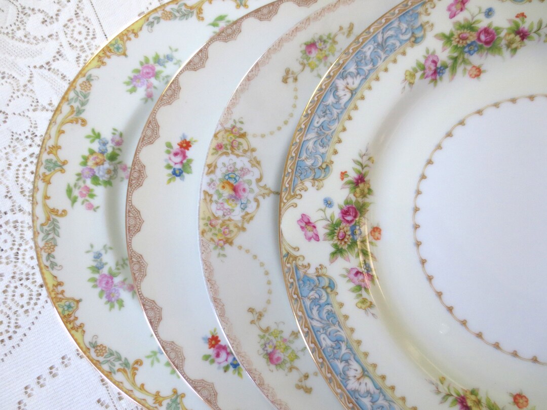 Set of 4 Mismatched Dinner Plates. Floral China Plates. Mix Match ...