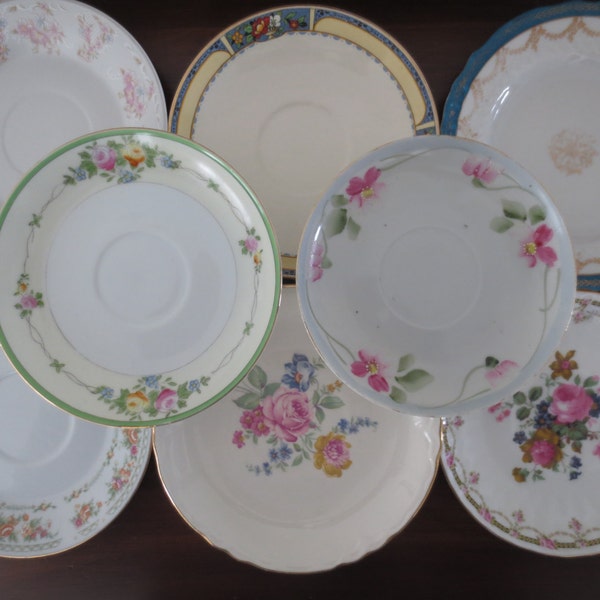 Set of 8 Mismatched China Saucers/Small plates - Bridal Shower, Tea Party, Wedding Decor