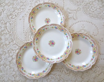 Set of 4 Vintage Floral Dessert or Small Salad Plates. Shabby Chic Tea Party.  Alice in Wonderland Style. Mildred Mt Clemens Vintage Dishes