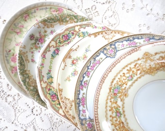 Set of 6 Mismatched Vintage Plates. China Floral Saucers Mix Match, Shabby Chic Bridal Shower. Tea Party Favors. Alice in Wonderland Decor