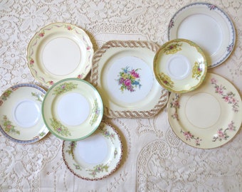 Mismatched Plate Set. Vintage Floral China. Shabby Chic Wall Collage.  Tea Party Dishes, Bridal Shower, Antique Dinnerware. Salad, Dessert