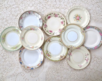 Lot of 10 China Small Plates Mix Match Victorian Dessert Plates. Tea Party Set, Bridal Shower, Alice in Wonderland Party Plates. Shabby Chic