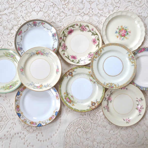 Lot of 10 China Small Plates Mix Match Victorian Dessert Plates. Tea Party Set, Bridal Shower, Alice in Wonderland Party Plates. Shabby Chic