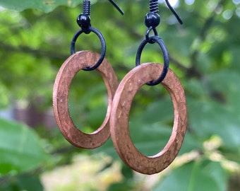 Wide Hoop Earrings. Hammered finished in copper.