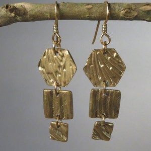 Gold Triple Drop Earrings, Golden Drop Earrings image 3