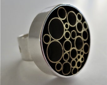 Avant Garde Silver & Brass Statement Ring with Cut Brass Tubes