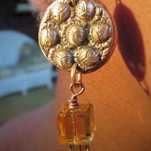 Exotic Dangle Earrings, Old Button Jewelry, Repurposed Buttons, Antique Button Earrings, Button Statement Earrings image 5