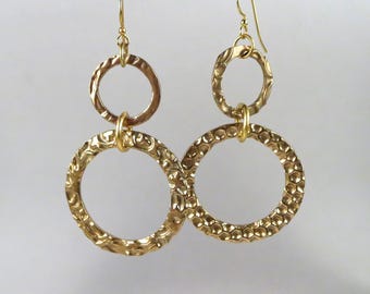Moderninst earrings. Thin gold hoops. Hammered gold hoops. Thin hoops earrings.