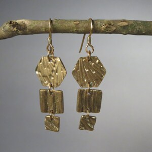 Gold Triple Drop Earrings, Golden Drop Earrings image 2