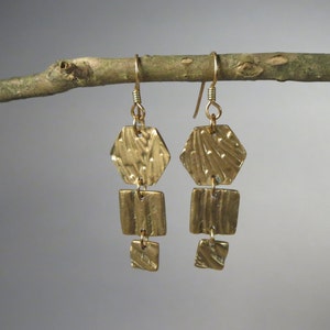 Gold Triple Drop Earrings, Golden Drop Earrings image 1