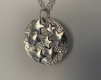 Sterling Silver Star Cluster Pendant Necklace - Handmade Textured Boho Chic Jewelry, One of a Kind Statement, Simply Stunning