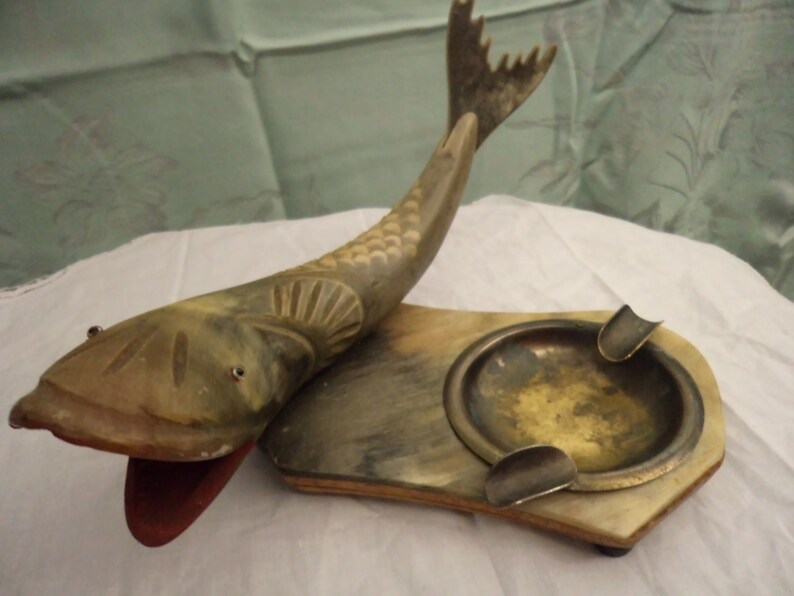Vintage Wooden/Horn Fish Ashtray Etsy