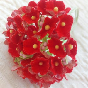 3 Forget-Me-Not Flower Spray | CHRISTMAS RED | Rare Velvet/Flocking Vintage Style Millinery | Shabby Chic Floral Bouquet DollHouse Miniature