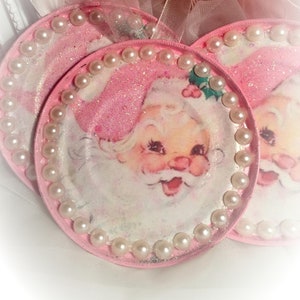 Pink Christmas Tree Ornament Vintage Santa Claus Father Xmas Shabby Chic Retro Decor Decoration Teacher Gift For Her -Sweet Vintage Designs