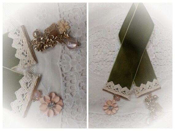 Olive Velvet Bookmarks for Book Planner Scrapbook Diary Bible - Shabby Chic Vintage Style - Bridesmaids Teacher Reader Club - Gift for Her Il_570xn