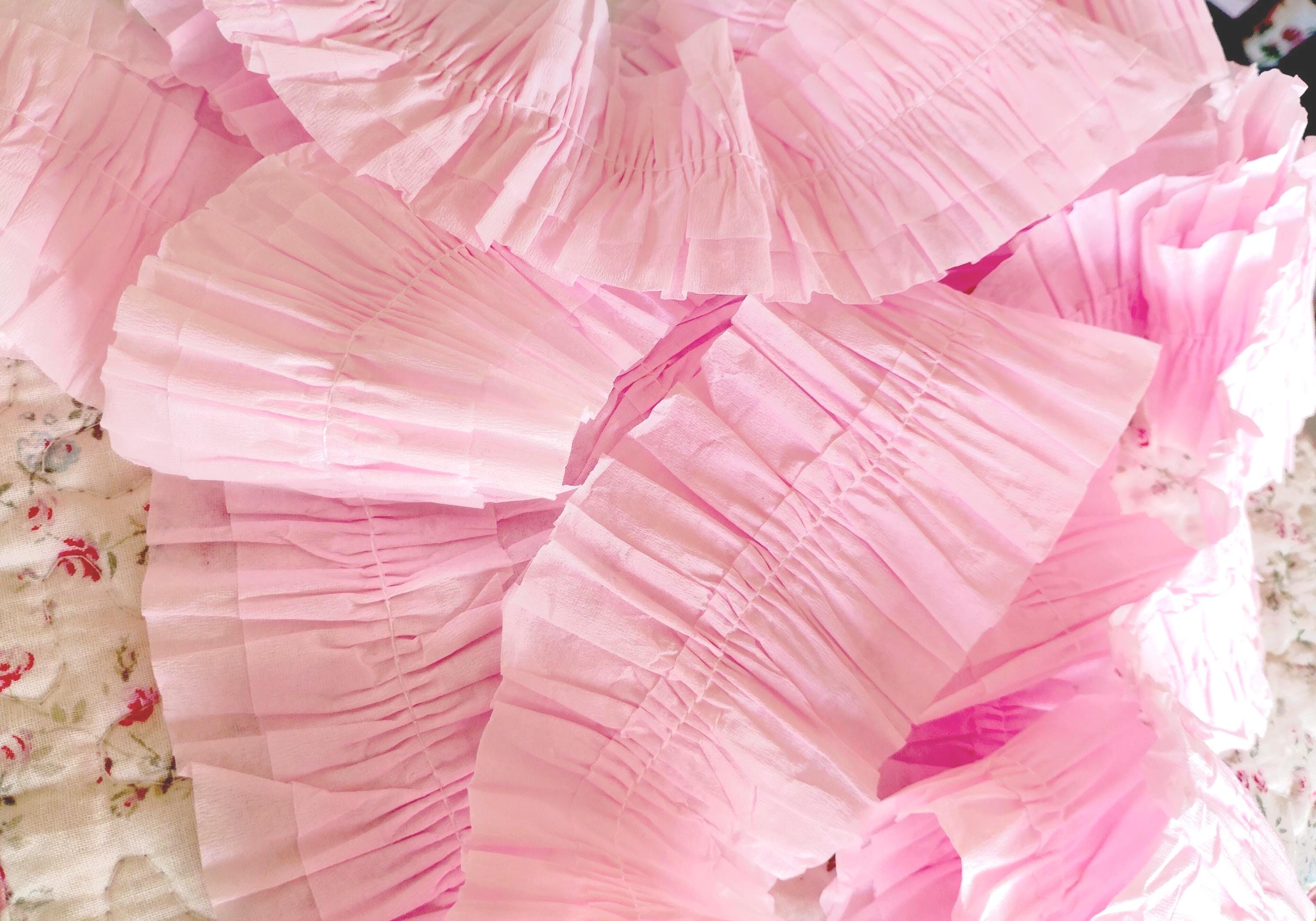 Pink or White Ruffled Crepe Paper Streamer Ribbon for Crafts, Backdrops ...