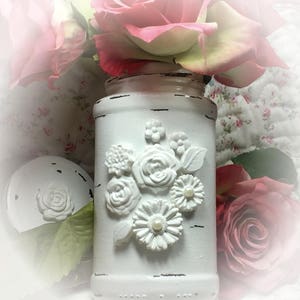 White Shabby Chic Glass Flower Vase Jar Wedding Bridal Baby Birthday Anniversary Table Party Centerpiece Home Decor Decoration Ideas Gift image 5