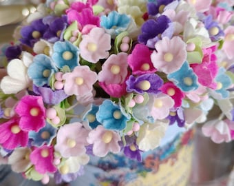 1 Forget-Me-Not Flower Spray | BRIGHT MIX | Vintage Style Millinery Old Fashioned Flower Picks | Shabby Chic Floral Bouquet DollHouse Mini