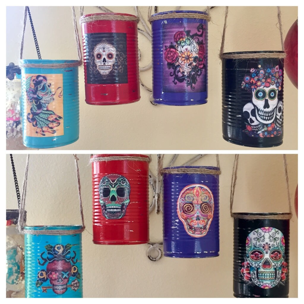 4 Day Of The Dead Dia De Los Muerto Decorations Cans Vase Etsy
