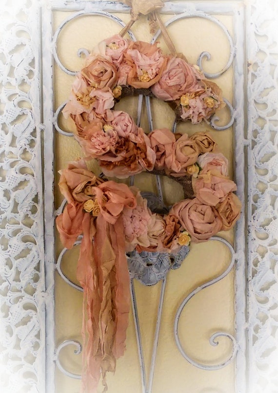 Floral Letter Shabby Chic Wreath - Coffee Filter Wreath Blush Pinks Ivory Paper Flowers - Peonies Roses- Door Home Office Nursery Christmas Il_570xn