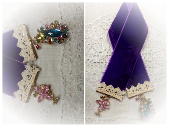Velvet Bookmarks for Book Planner Scrapbook Diary Bible - Shabby Chic Vintage Style - Bridesmaids Teacher Reader Club - Gift for Her Il_570xn
