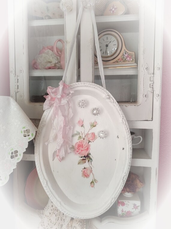 Shabby Chic Magnetic Board With Crystal Magnets White With Pink