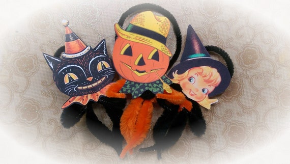 Halloween Pipe Cleaner Ornament Bump Chenille - Vintage Kitty Cat Kitten - Vintage Witch - Vintage Pumpkin -Pipe Cleaner Dolls & Figurines Il_570xn
