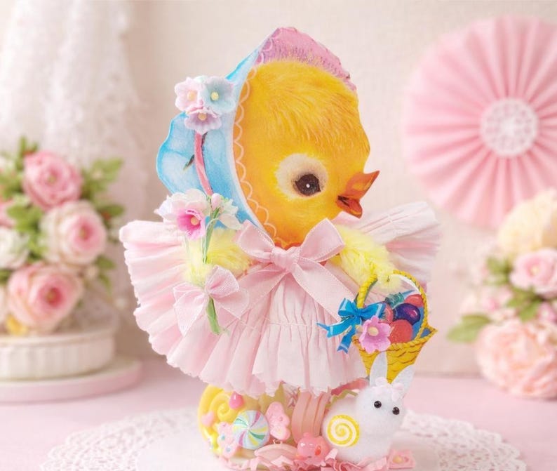 Vintage Style Bump Chenille Chick Figure – Easter Spring Decor, Tier Tray Spring Accents - Kitsch Kitschy Home Decor or Kawaii Style image 3