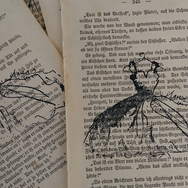 6 Vintage German Book Pages Hand Stamped Vintage Dress Scrapbook Journal Craft Gift Wrap Supplies Paper Ephemera DIY Destash Lot