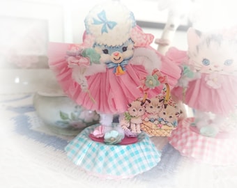 Agneau Pâques printemps déco vintage Style Bosse chenille cure-pipe Figure shabby Chic poupée en papier Figurine Paperdoll Cake Topper rose cadeau