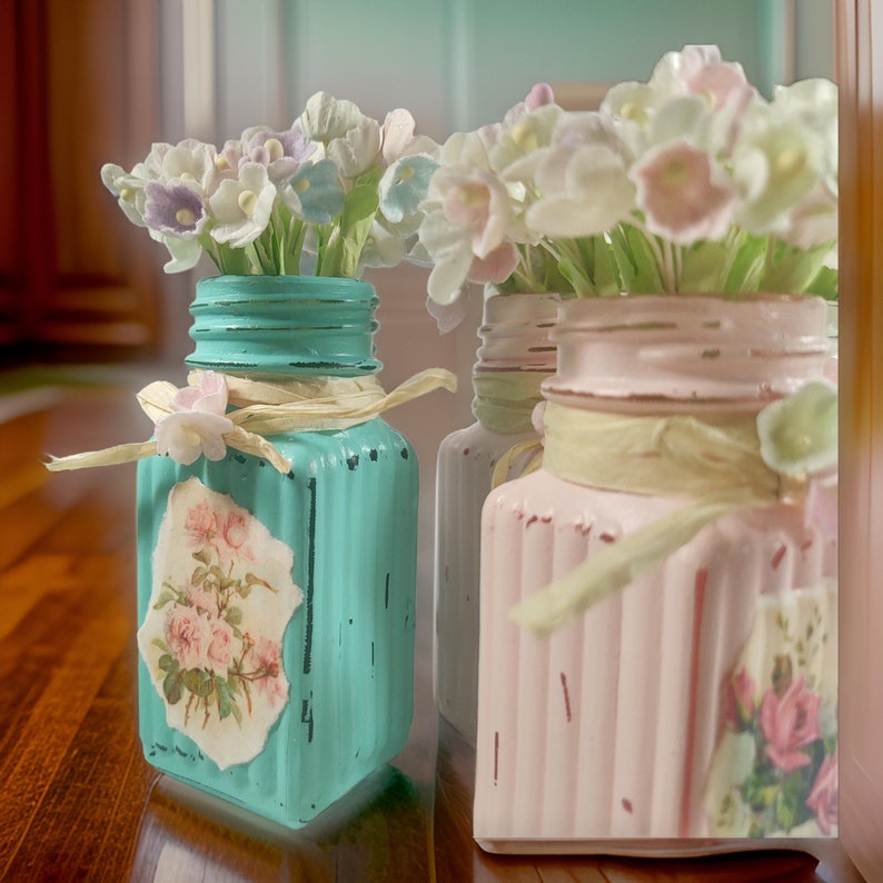 Shabby Chic Petite Vase AND Vintage Flowers - Gift for Mom - Shabby ...