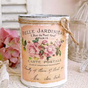 2 Pc Shabby Chic French Country Ivory Tin Cans CottageCore | Table Centerpieces | Home Dorm Decor Gift Sweet Vintage Designs afbeelding 4