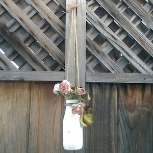 Shabby Cottage Chic Milk Bottle Rustic Country Hanging Vase Distressed White..Wedding, Patio, Flower Vase, Home, Kitchen Decor Gift Handmade